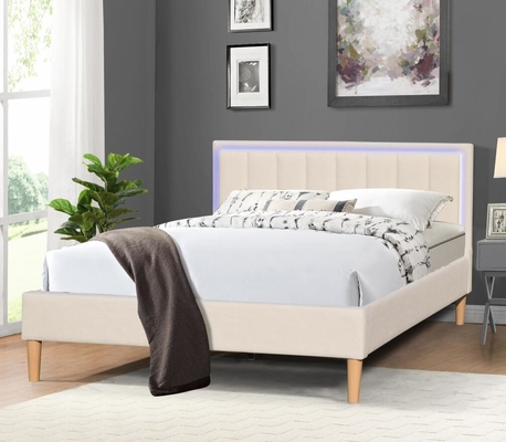 Lit tapissé en bois de double tissu de toile de taille avec la tête de lit de lumières de LED