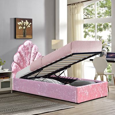 Lit simple de stockage d'ascenseur de gaz de tissu de rose de taille pour la chambre à coucher d'enfants