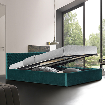 Double taille de tissu de tapisserie d'ameublement de lit confortable vert de stockage pour la chambre à coucher