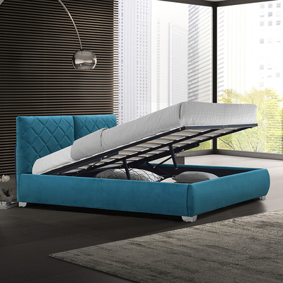 Ascenseur de gaz de double lit d'Ottoman de tissu de peluche de velours vers le haut de lit de chambre à coucher de stockage du double 4ft6