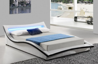 Grand cadre de lit tapissé par LED de faux cuir confortable pour le sommeil FSC