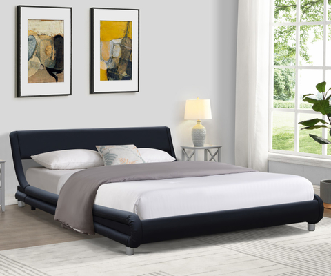 Double taille tapissée par cuir noir moderne de lit de faux pour la chambre à coucher