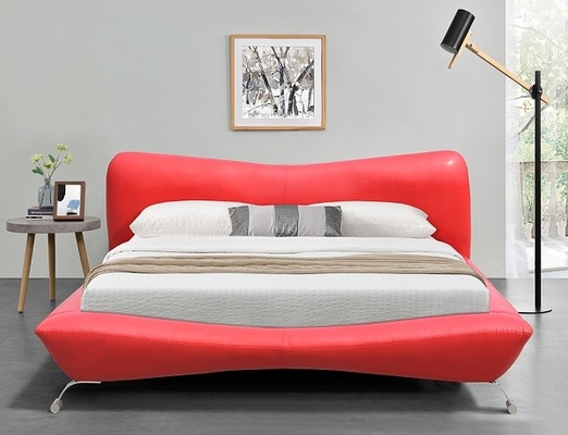 Les jambes en cuir en métal de contreplaqué de cadre de lit de Faux rouge garnissent en cuir des fabricants de lit