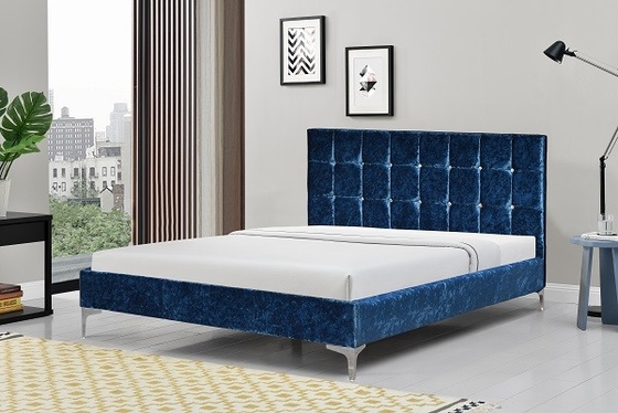 Cadre écrasé bleu de lit tapissé par velours normal avec Crystal Buttons