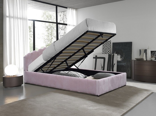Cadre de lit de stockage tapissé par tissu rose de velours de taille de la Reine avec la tête de lit spéciale