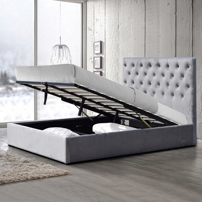 Tête de lit moderne de Grey Crush Velvet With High de lit du Roi Size Upholstered Storage