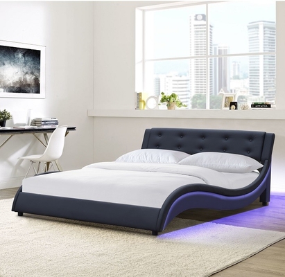 Lit de plate-forme en cuir de courbe de double Faux de taille tapissé avec la lumière de LED