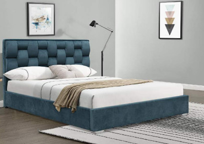 Double cadre de lit de tissu de velours de taille avec la haute tête de lit tuftée