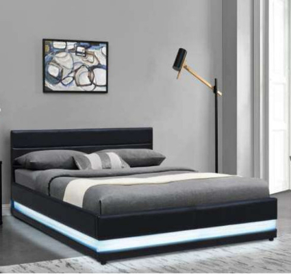 Cuir artistique de stockage de base d'ascenseur du Roi Single Size Gas de cadre de lit de RVB LED