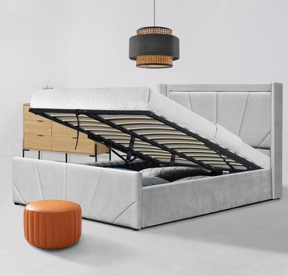 Cadre léger de lit de stockage de plate-forme d'OEM de Grey Fabric avec la tête de lit à ailes tapissée
