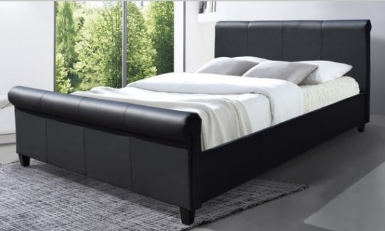 Lit rembourré en faux cuir noir avec BSCI