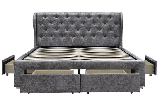 Le lit tufté de stockage de tissu a écrasé la taille argentée de double d'OEM de tiroir d'Ottoman de velours tapissé