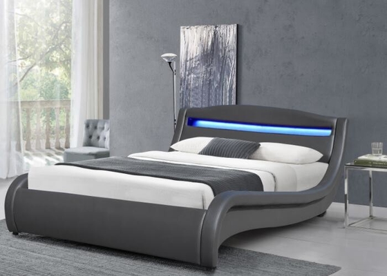 Cadre moderne léger de lit de plate-forme du Roi Size PU de Grey Upholstered Tufted Queen Bed LED
