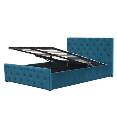 Le Roi tufté Size Gas Lift de bouton de tissu de lit de stockage de pied de lit de tête de lit