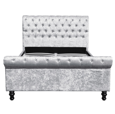 Lit tapissé noir argenté Diamond Buttons King Size de tissu de velours écrasé par cadre de lit