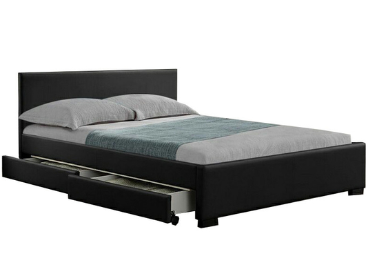 Cadre tapissé en cuir de lit de stockage de plate-forme de Faux blanc avec la LED