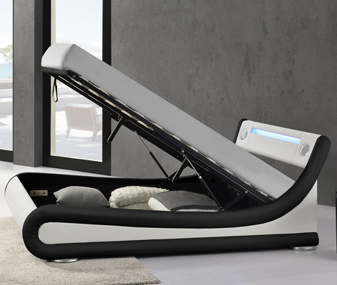 La plate-forme LED a tapissé le cadre de lit avec le noir d'unité centrale de haut-parleur de Bluetooth blanc