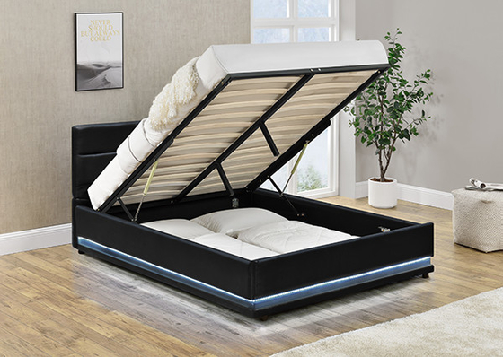 Lit en cuir noir de stockage de Faxu Ottoman LED