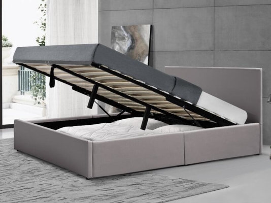 Double tapissé Grey Plywood Faux Leather de lit de stockage d'ascenseur de gaz