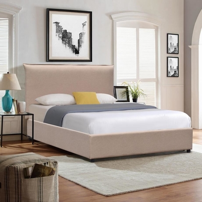 Tête de lit confortable matérielle de tissu de mousse de contreplaqué de cadre du Roi Size Upholstered Bed haute