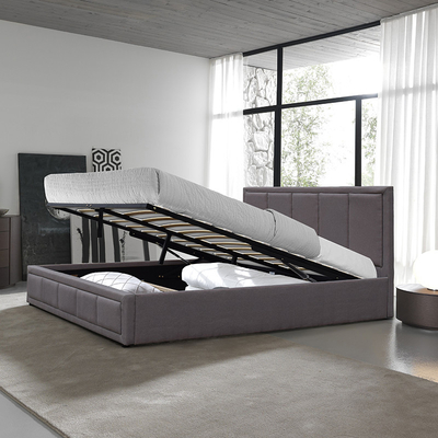 Matériel de contreplaqué de taille de la Reine de lit de Grey Upholstered Gas Lift Storage avec la tête de lit de toile