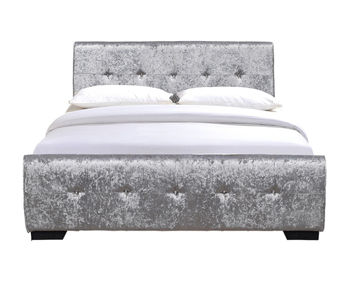 Le lit de stockage ouvert d'ODM d'OEM a orné le côté de Crystal Buttons Silver Crush Velvet