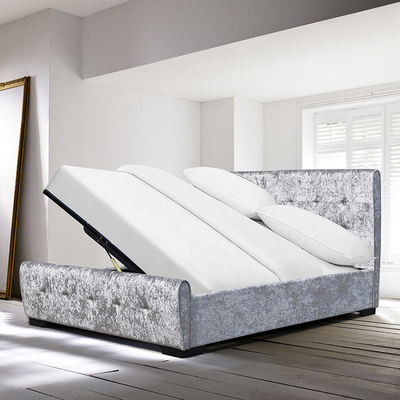 Le lit de stockage ouvert d'ODM d'OEM a orné le côté de Crystal Buttons Silver Crush Velvet
