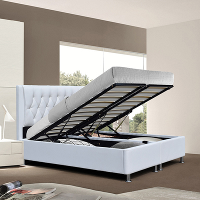 Cuir blanc de Faux de cadre tufté de Diamond Buttons Upholstery Platform Bed