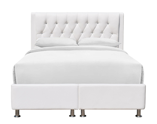 Cuir blanc de Faux de cadre tufté de Diamond Buttons Upholstery Platform Bed