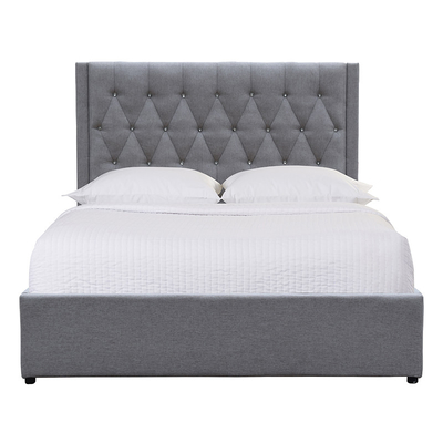 Cadre tufté Grey Linen Fabric normal de lit de stockage de tapisserie d'ameublement de bouton