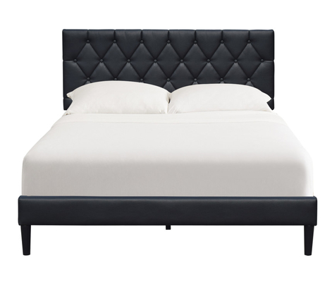 Taille tapissée en cuir noire de la Reine de cadre de lit de plate-forme de Facux avec la tête de lit tuftée