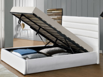 ODM blanc d'OEM de lit de stockage d'ascenseur de gaz de cadre de lit de tissu d'unité centrale de tabouret