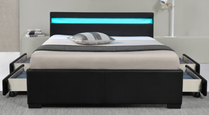 La LED ensoleillée a tapissé le cadre de lit avec le tissu noir d'unité centrale de tiroirs de stockage