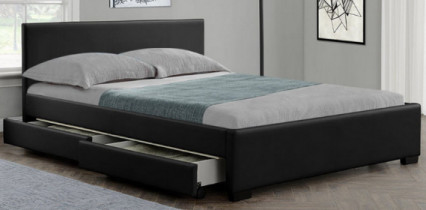 La LED ensoleillée a tapissé le cadre de lit avec le tissu noir d'unité centrale de tiroirs de stockage