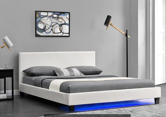 Contreplaqué tapissé en cuir moderne de cadre de lit d'unité centrale avec le cadre de lit de LED