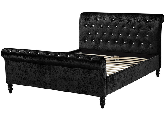 Cadre noir tapissé de lit de Sleigh de contreplaqué avec la tête de lit/pied de lit de boutons de Dimond