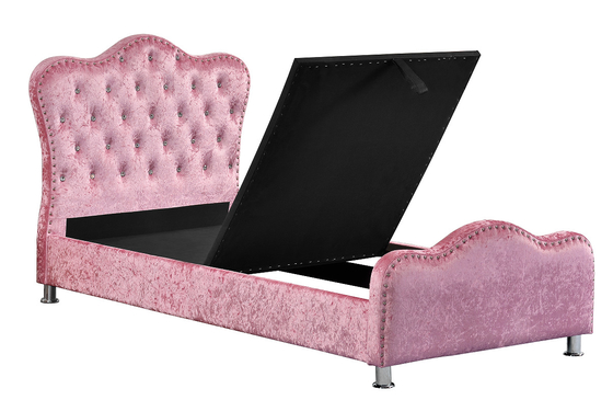 Cadre tapissé léger de lit de couleur de rose avec le stockage Crystal Buttons de tête de lit de couronne