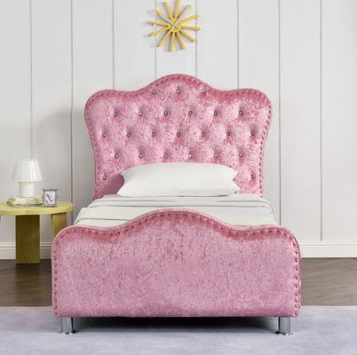 Cadre tapissé léger de lit de couleur de rose avec le stockage Crystal Buttons de tête de lit de couronne