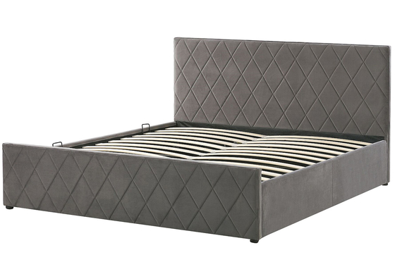 Stockage tapissé d'ascenseur de Grey Velvet Fabric With Gas de cadre de lit de contreplaqué