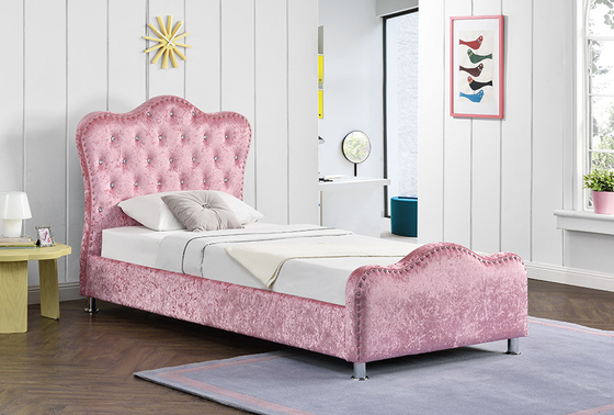 Cadre tapissé léger de lit de couleur de rose avec le stockage Crystal Buttons de tête de lit de couronne
