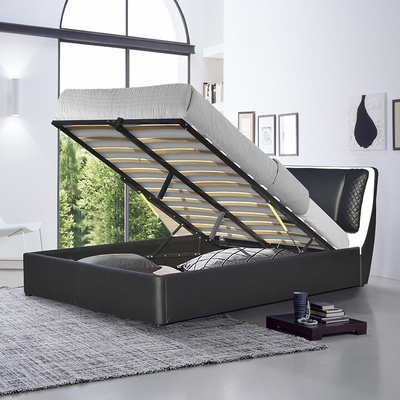 Cadre en bois de lit de lit en cuir d'unité centrale de SUNNY Classic Black avec d'ascenseur le stockage