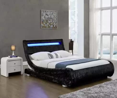 Lit de tissu tapissé par velours en cuir de Curshed de Faux avec la tête de lit de lumière de LED