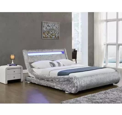 Lit de tissu tapissé par velours en cuir de Curshed de Faux avec la tête de lit de lumière de LED