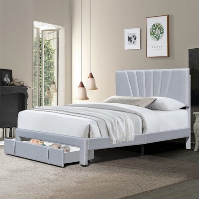 Lit tapissé en cuir Grey Color With Drawer ergonomique de stockage de tissu de taille de la Reine