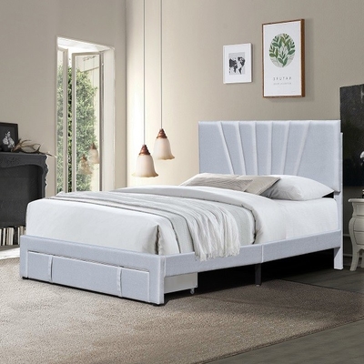 Lit tapissé en cuir Grey Color With Drawer ergonomique de stockage de tissu de taille de la Reine