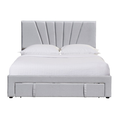 Lit tapissé en cuir Grey Color With Drawer ergonomique de stockage de tissu de taille de la Reine
