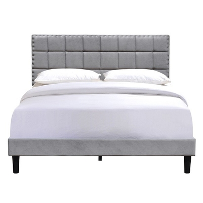 Cadre Grey With Adjustable Headboard Height foncé de lit tapissé par taille de la Reine
