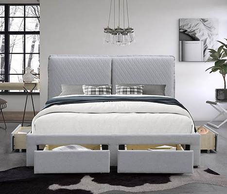 Double tête de lit légère d'airbag de Grey Linen Tufted Storage Bed 180x200cm avec quatre tiroirs