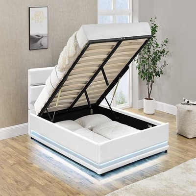 Ascenseur de gaz automatique de 150x200 cm de la plate-forme LED de cadre blanc de lit avec la boîte de rangement