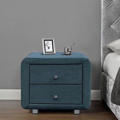 Table de chevet tapissée moderne de tissu Grey Velvet Nightstand de toile 2 tiroirs